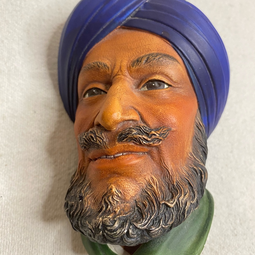 Vintage Bossons Head Handcrafted Blue Turban Wall Art